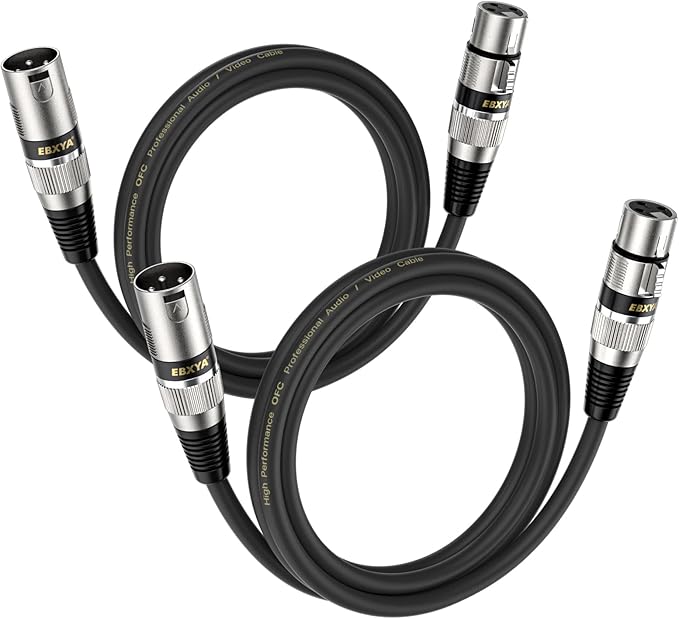 EBXYA XLR Cable 2ft 2 Pack - Balanced DMX Cable, 3 Pin Male to Female Microphone Cable for Speakers, Mixer, Stage Lighting