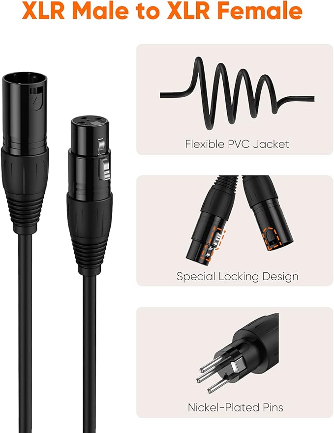 CableCreation XLR Cable, 10FT 3PIN XLR Male to Female Balanced Microphone Cable for Recording Applications,Mixers,Speaker Systems and Other XLR Audio Equipment,Black