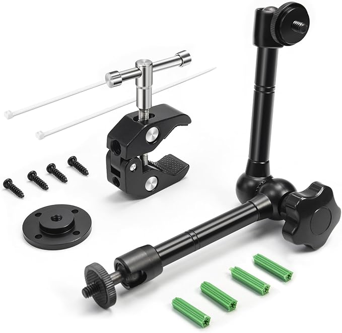 MOKOSE 10 inch Articulating Magic Arm with Super Clamp and Wall Mount Base,Friction Arm Mount for LCD Monitor LED Light Camera Rig