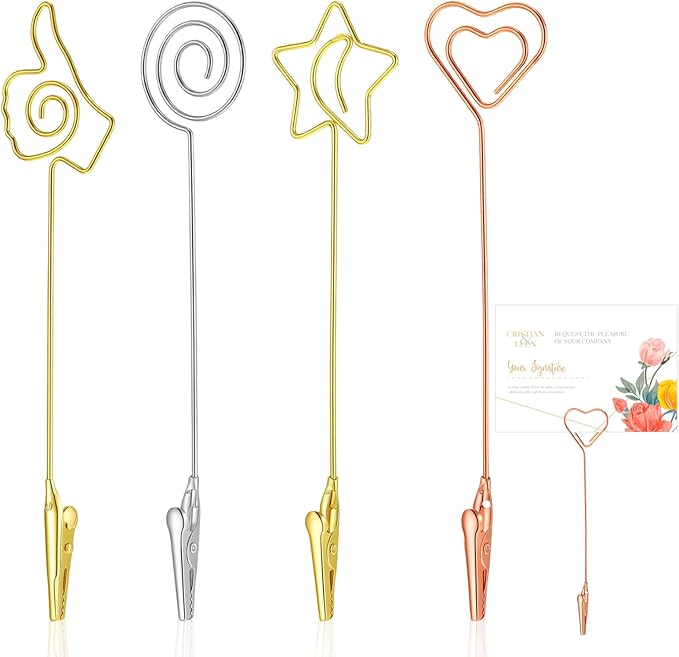 Sibba 4Pcs Card Holder Photo Memo Clip Matchstick Extenders Metal Joints Clips, Multi-Functional Table Place Card Holders for Decoration Clips Christmas Cards Display Party Gathering Wedding Banquet
