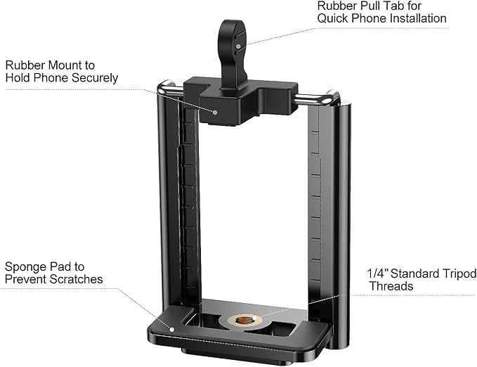 Tripod Phone Mount Holder - Adjustable Phone Holder Clip for Tripod iPhone Mount Adapter Cell Phone Clamp, Fits iPhone 16 15 14 13 12 Pro Max Galaxy S24 S23 Android Smartphones
