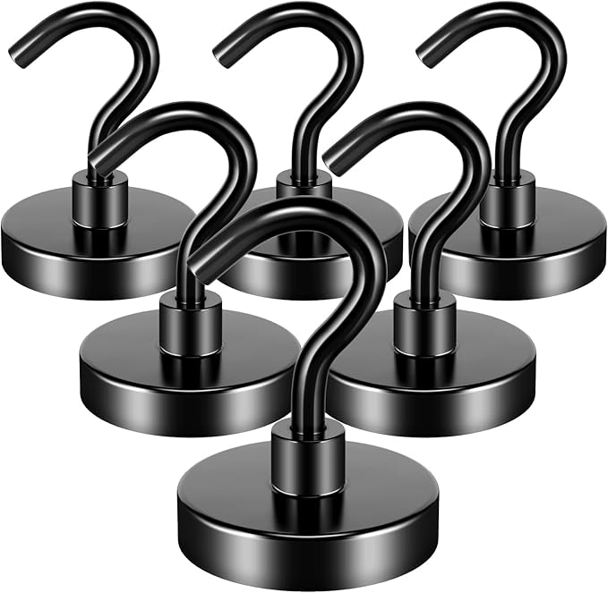 FINDMAG 6 Pack 80LBS Heavy Duty Magnetic Hooks Neodymium Magnet Hook for Hanging, Strong Magnetic Hooks Magnet with Hooks for Refrigerator, Grill, Kitchen, Key Holder