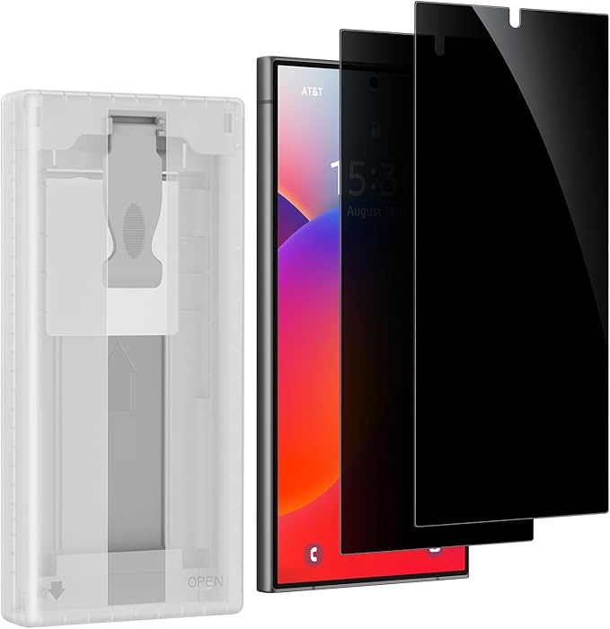posidentists for Samsung Galaxy S24 Ultra Privacy Screen Protector,2 Pack PET Film [Not Glass],25° Anti-Spy S24 Ultra Screen Protector,Auto Dust-Elimination Installation, Bubble Free,Case Friendly