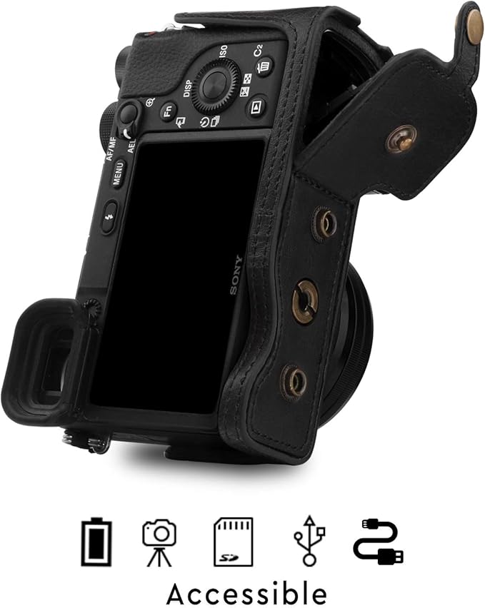 MegaGear MG1651 Ever Ready Leather Camera Case Compatible with Sony Alpha A6400 (16-50mm) - Black