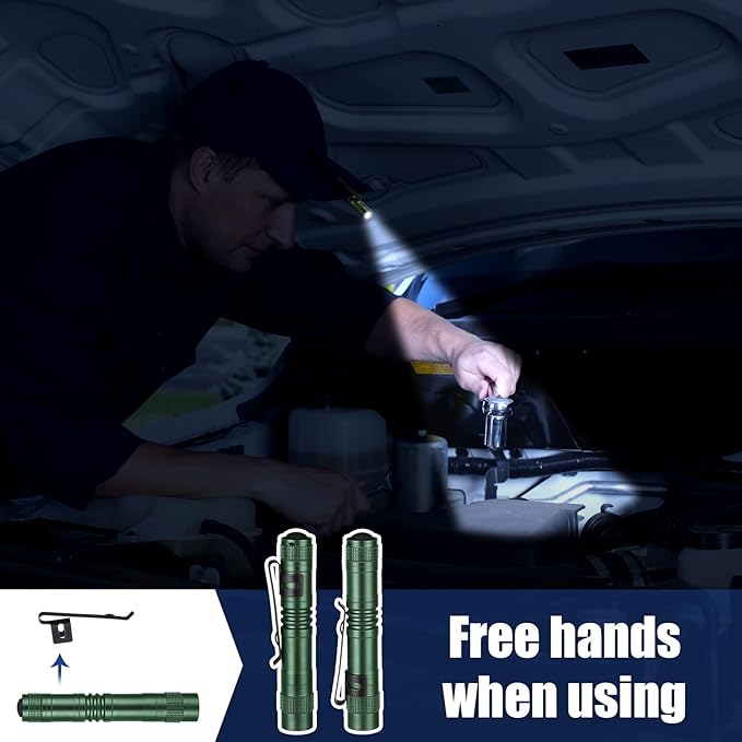 Hortsun 20 Pcs Mini Pen Light Flashlights Christmas Gifts for Men Pocket Flashlights Pen with Clip Small LED Handheld Slim Torches Without Battery(3.54 Inch,Green)