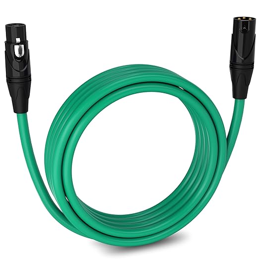 LyxPro 15 Feet XLR Microphone Cable Balanced Male to Female 3 Pin Mic Cord for Powered Speakers Audio Interface Professional Pro Audio Performance and Recording Devices - Green