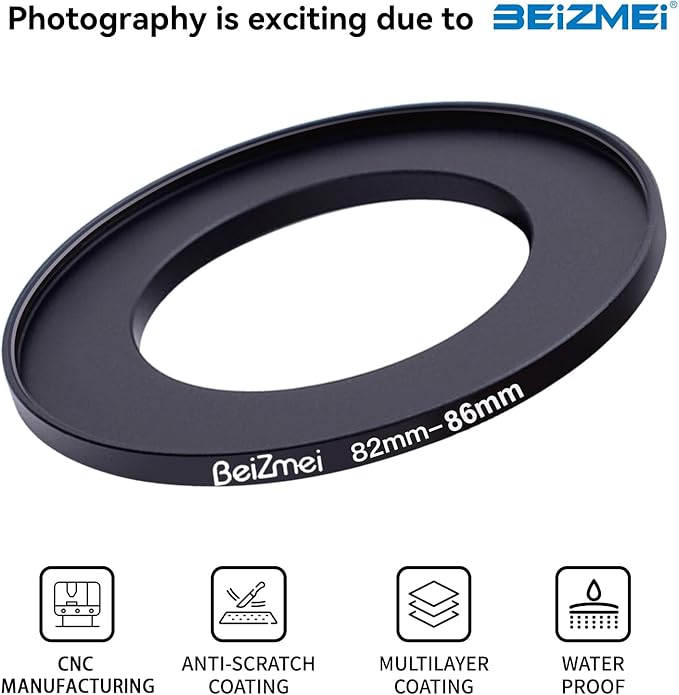 82mm to 86mm Camera Filters Ring,Filters Ring Compatiable All Brands Ø82mm Lens to Ø86mm Camera accessory.Made of CNC.