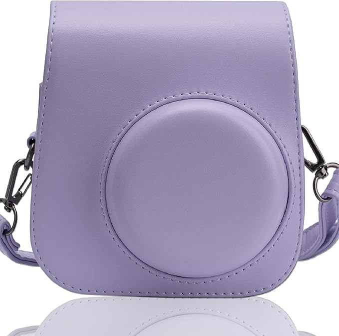 Frankmate PU Leather Camera Case Compatible with Fujifilm Instax Mini 11 12 Instant Camera with Adjustable Strap and Pocket (Purple)