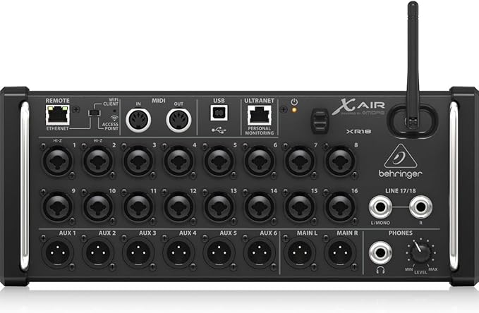 Behringer X AIR XR18 18-Channel, 12-Bus Digital Mixer for iPad/Android Tablets with 16 Programmable Midas Preamps, Integrated Wifi Module and Multi-Channel USB Audio Interface