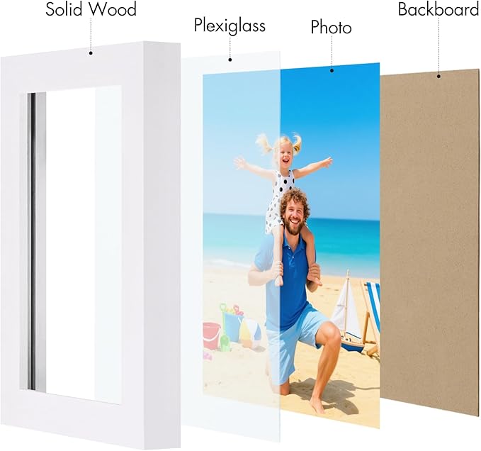 Vittanly 4x6 Picture Frame, Made of Solid Wood and Shatterproof Plexiglass, Wooden Photo Frame for Wall Mounting or Tabletop Display, Picture Frame for Home Decor with Stand, White, 1 Pack