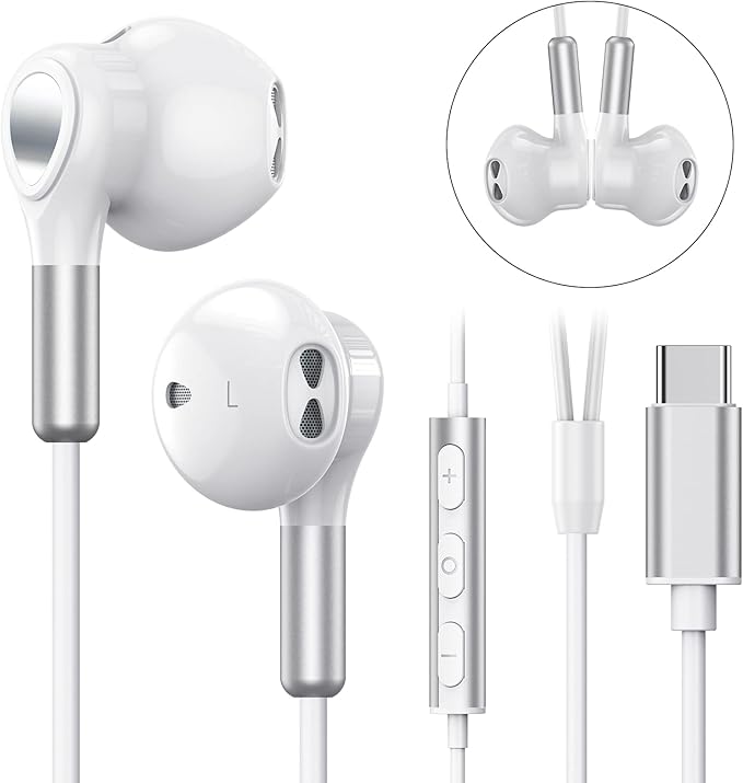USB C Headphones for Samsung Galaxy S24 S23 Ultra S22 S21 FE S20 A54 A53 USB C Earphones with Mic Volume Control Wired Earbuds USB Type C Headphones for iPhone 16 15 Pro Max Plus iPad Pro Pixel 8 7 6a
