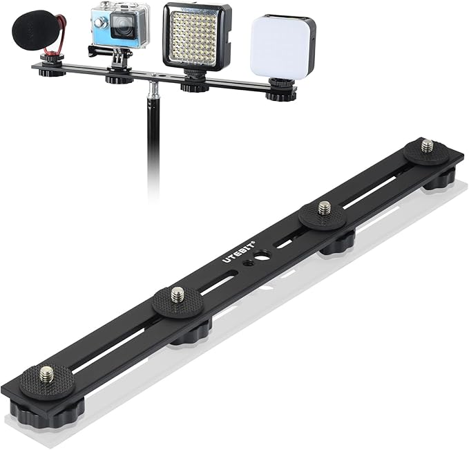 UTEBIT 13 inch Flash Bracket, Long Dual Camera Mount Flash Bracket Extension Bar with 1/4“ Hot Shoe, Straight Flash Brackets 1/4-3/8 Thread Hole Tripod Mount for Camera/LED Light/Microphone