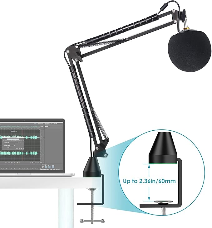 YOUSHARES Microphone Stand with Foam Cover - Mic Boom Arm Stand Pop Filter Compatible with Blue Snowball Microphone