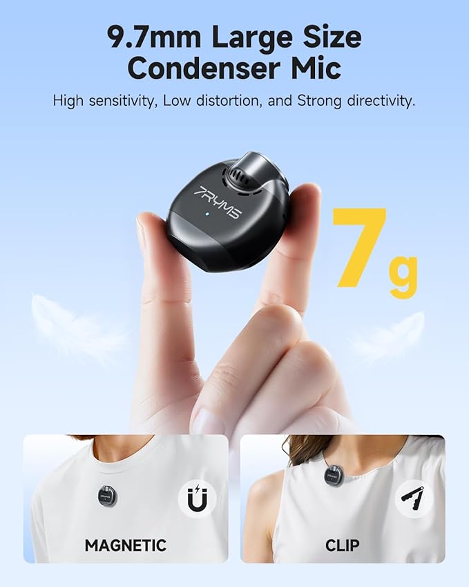 7RYMS WA2 Wireless Voice Amplifier for Teacher, Elderly with Magnetic Lavalier Mic, Personal Classroom Amplifier-Noise Canceling, 23H Working, 164ft Range, Mini Pa System for Teaching Tour Guide Yoga