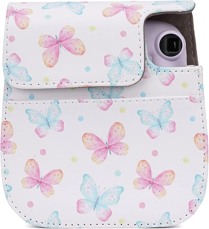 Frankmate Instant Camera Case Compatible with Fujifilm Instax Mini 11/9/8/8+ PU Leather Bag with Pocket and Adjustable Shoulder Strap Mini Photo Album (Pink Butterfly)