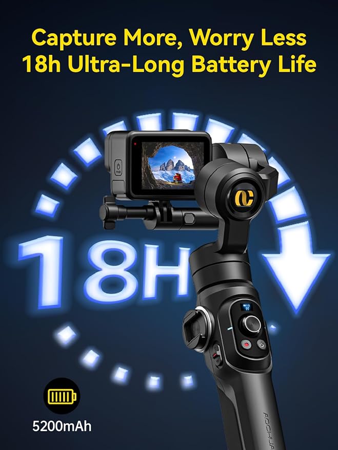 AOCHUAN Gimbal Stabilizer for Go Pro, Handheld Gimbal with 360° Rotation for Video Recording, 3-Axis Gimbal Stabilizer Compatible with Gopro Hero 12/11, Osmo Action, Insta360 ONE R,Sony RX0-Smart G1