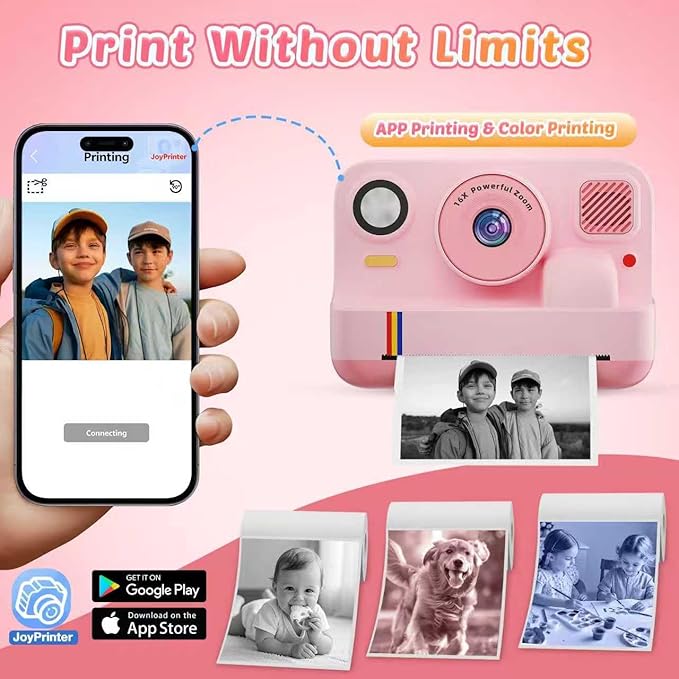 Instant Print Camera for Kids, App Printing, 1080P Video, Dual-Lens Selfie Digital Camera with 32G SD, Christmas Birthday Gifts for Girls Boys 4 5 6 7 8 9 10 11 12 Year Old, Portable Toddler Toy