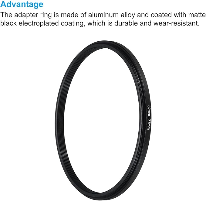 PATIKIL 82mm-77mm Metal Step Down Ring with Cleaning Cloth, 2 Pack Camera Lens Filter Adapter Ring Aluminum Filter Adapter Ring for Camera Lenses Hood, Black