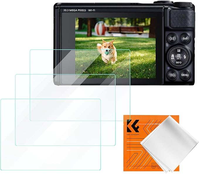 K&F CONCEPT 3 Pack Camera Screen Protector Compatible with Canon SX740, 0.3mm 9H Hardness Tempered Glass Cover Anti-Scratch Bubble-Free & Hot Shoe Cover