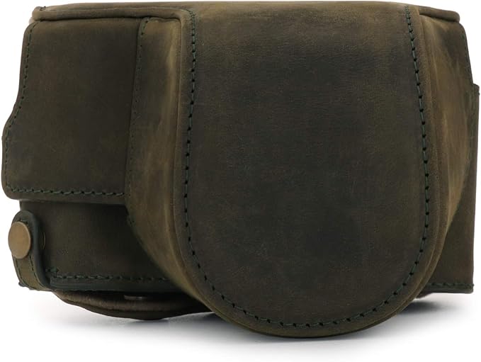 MegaGear MG1698 Ever Ready Genuine Leather Camera Case Compatible with Leica D-Lux 7 - Khaki Green