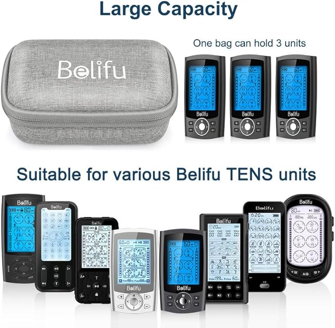 Belifu Storage Bag, Hard Travel Case for Tens Unit, Wires and Electrode Pads, Portable Zipper Bag with Film and Mesh bag