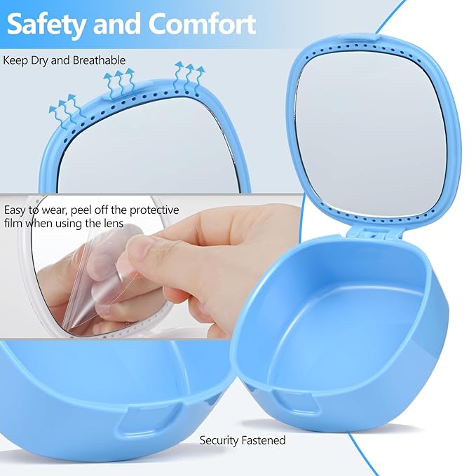 Retainer Case with Mirror & Ventilation Holes for Night Guards, Sky Blue