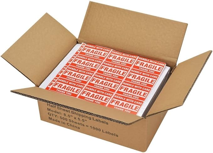 MFLABEL Half Sheet Shipping Labels 2-UP (200 Labels, 8.5"x5.5") - Round Corner Laser/Inkjet Labels for FedEx, UPS, Amazon FBA Strong Adhesion Corrugated Box Labels