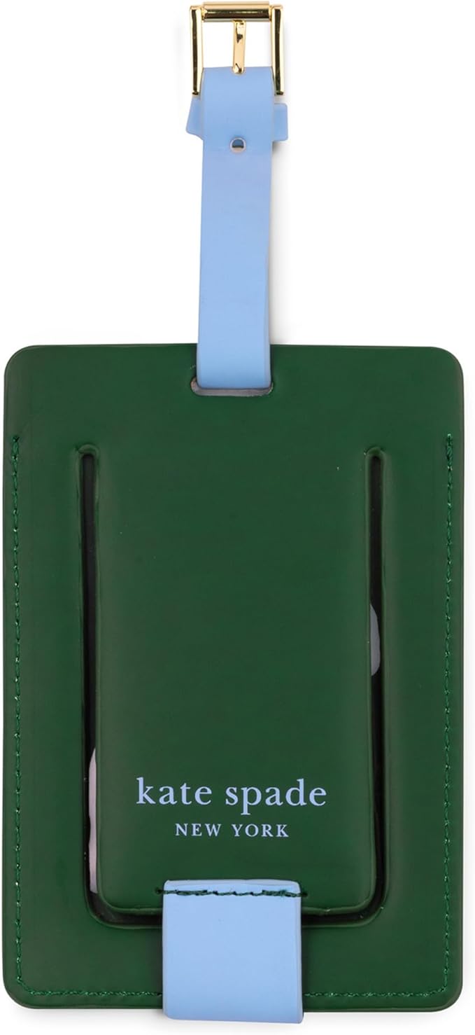 Kate Spade New York Leatherette Luggage Tag with Secure Strap, Colorful Suitcase Identifier for Travel, Monogram Bag Tag ID (K) (Pack of 2)