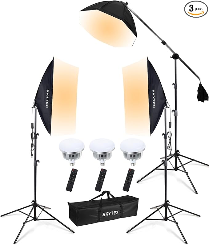 Skytex Softbox Lighting Kit(3Pack), 20x28in Soft Box|28in Octa Softbox|85W 2700-6400K E27 LED Bulb Continuous Photography Lighting, Studio Lights Equipment for Photo Shooting, Video Recording