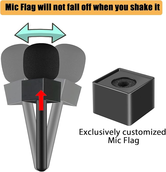 Wireless Microphone Handheld Adapter with Mic Flag & Windshield - Interview Handle Stick Mount for DJI Mic 3/2/Mini/Pocket 3, Rode Wireless GO II, Hollyland Lark - Pro Lavalier Mic Stand Holder