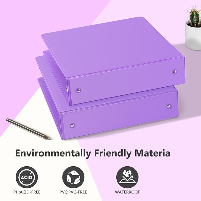 ViVin 2 Inch Round Ring View Binder for Durability, Standard 3 Ring Binder for 450 Sheets of US Letter Size Paper, PVC-Free, 6-Pack (Purple)