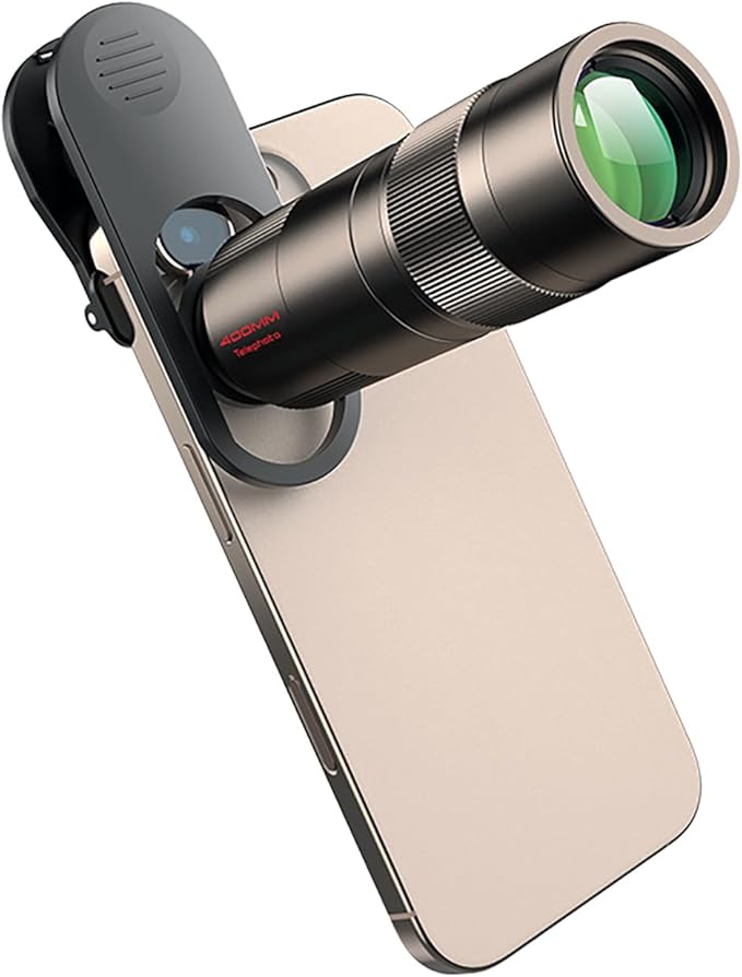 400mm Telephoto Lens for iPhone & Android – HD Phone Telescope with FMC 7-Layer Optical Coating, Universal Clip, Eyepiece & Carrying Case for Wildlife, Sports & Travel