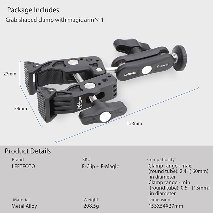 Bike Bicycle Motorcycle Camera Monitor Selfie Extension Mount for GoPro Hero 12 11 10 DJI Action 4 3 Insta360 X3,Universal Super Crab Clamp with 360° Double Ballhead Magic Arm for Outdoors Vlog