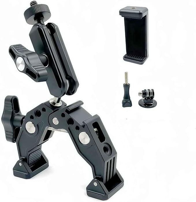 Super Clamp with 3” 360°Dual Ballhead Magic Arm, Cold Shoe, 1/4” Threads Mount Adapter for Phone, Action Camera, Desk Tripod, Tube, Gimbal, Compatible with SmallRig, GoPro, DJI Model ST83,13–65mm