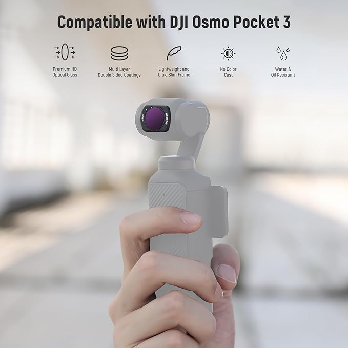 NEEWER Magnetic ND Filter Set Compatible with DJI Osmo Pocket 3 Creator Combo Accessories, 4 Pack Multicoated HD ND8/PL ND16/PL ND32/PL ND64/PL Filter with 2X Screen Protector & 2X Cleaning Cloth