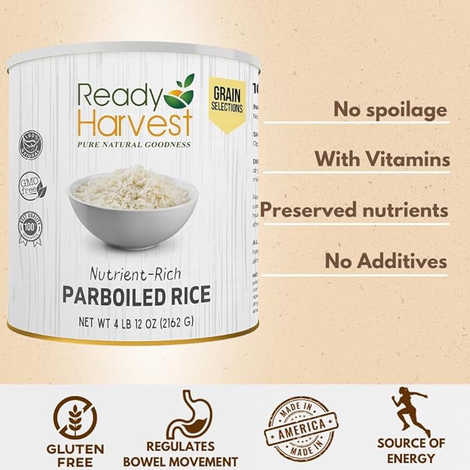 Ready Harvest Emergency Food - Parboiled White Rice | Survival Food | Pantry Staples | #10 Can | 30-Year Shelf Life | 4 lbs | Cans Filled to the Top