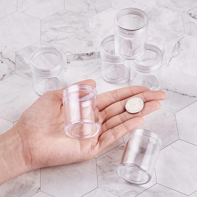 Craftdady 10pcs Clear Plastic Bead Containers Storage Container Box Jars with Lid Round Bottle Transparent Organizers Box 1.5"x2" 20ml for DIY Diamond Beads Crafts Jewelry