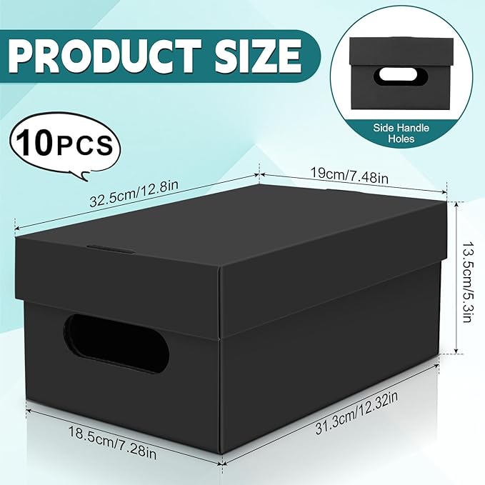 aopule 10PCS Photo Storage Box for 5"x7" Photos,12.3“ x 7.28“ x 5.3“ Picture Box Store and Protect Pictures with Lid, Photo Storage Box Documents Black