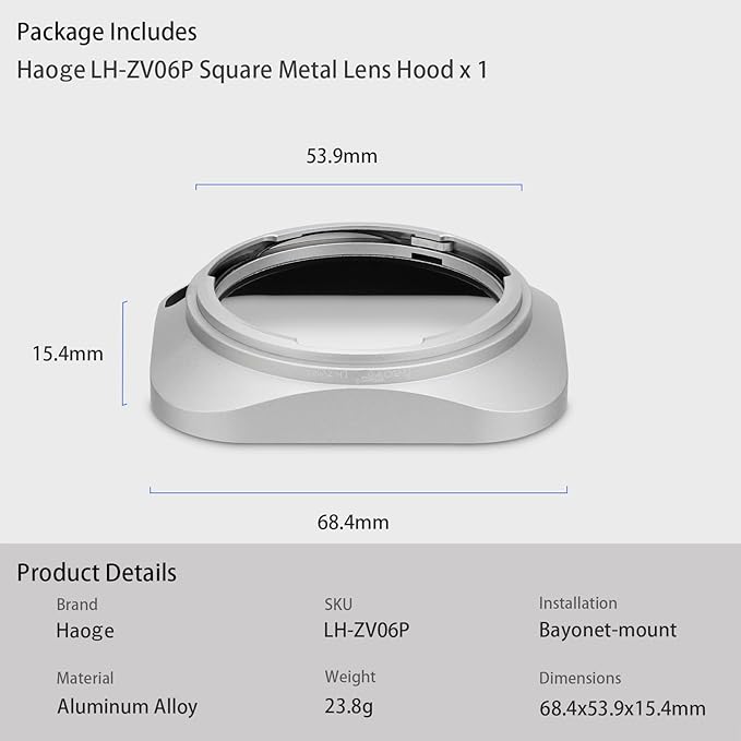 Haoge LH-ZV06P Lens Hood for Carl Zeiss Distagon T 2.8/21 21mm f2.8 ZM, C Biogon T 4.5/21 21mm f4.5 ZM, 2.8/25 25mm f2.8 ZM, 2.8/28 28mm F2.8 ZM, C Sonnar T 1.5/50 50mm f1.5 ZM Hollow Out Designed