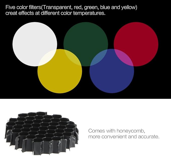 Metal Conical Studio Snoot Kit with Honeycomb Grid and 5pcs Color Filters for Bowens Mount Studio Strobe Monolight Photography Flash