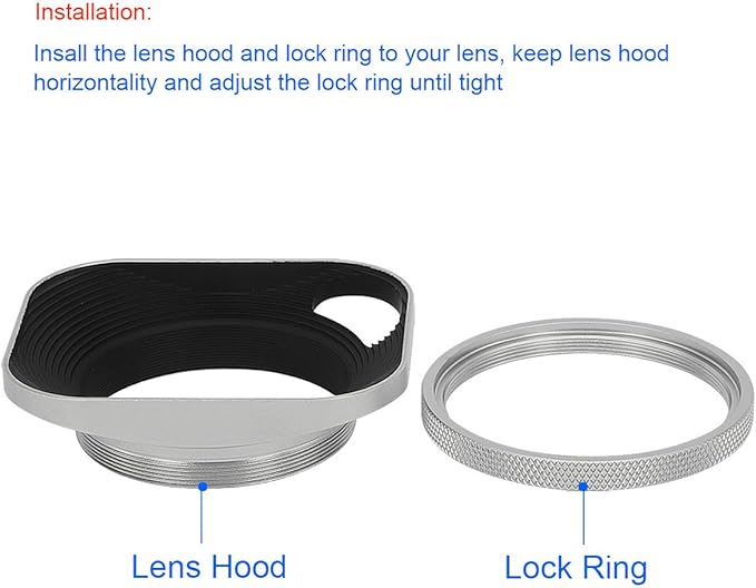 Haoge LH-W58P 58mm Square Metal Screw-in Lens Hood Hollow Out Designed with Cap for Leica Rangefinder Camera with 58mm E58 Filter Thread Lens Silver