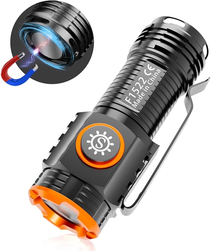 EDC Flashlight, Led Rechargeable Mini Pocket Light with Clip, High Lumens Ultra Bright Compact Flashlights with Magnetic for Camping Hiking Outdoor Emergency Use Waterproof