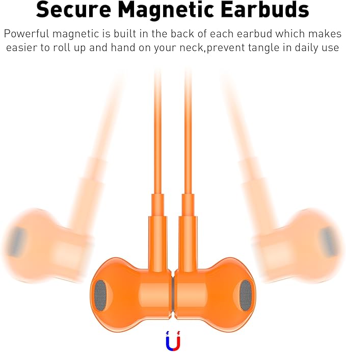 USB C Headphones Wired Type C Earphones for Samsung/Galaxy S26 S25 S24 Plus S23 S22 S21 S20 Note 20 Ultra DAC Magnetic Corded Earbuds for iPhone 15 16 16e 17 Air for Apple/Android Ear Buds Orange
