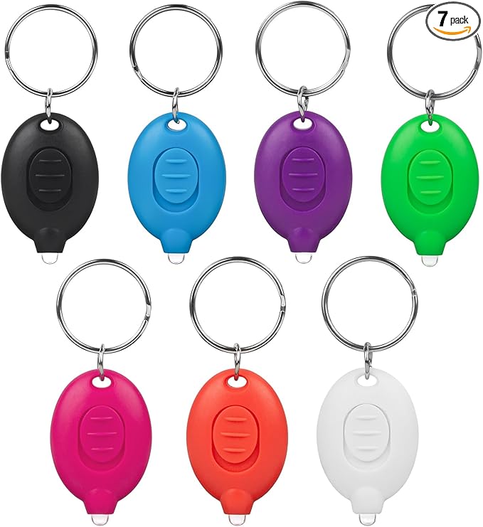 7 Pcs LED Keychain Flashlight Mini Keychain Light Ultra Bright Tiny Flashlight Small Portable Light Battery Powered with Key Ring for Outdoor Activities And Emergency Lightning, 7 Colors of Shells
