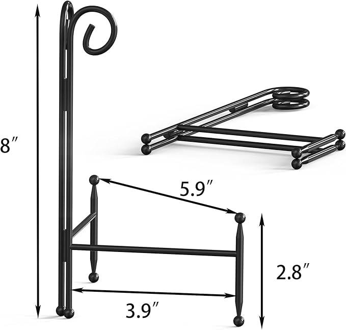 HEMYLU Display Stand for Plate, Foldable Metal Plate Stand for Table, Decorative Easel Holder for Picture Frames, Photos, Wedding Cards, Sign Posters, Cavas, 8-inch Black 2-Pack