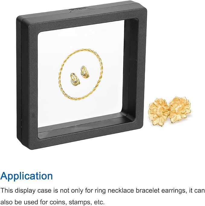 MECCANIXITY Floating Frame Display Holder Stand 3D Jewelry Display Boxs 3.54 x 3.54 x 0.79 Inch Black for Ring Necklace Bracelet Earring Pack of 2
