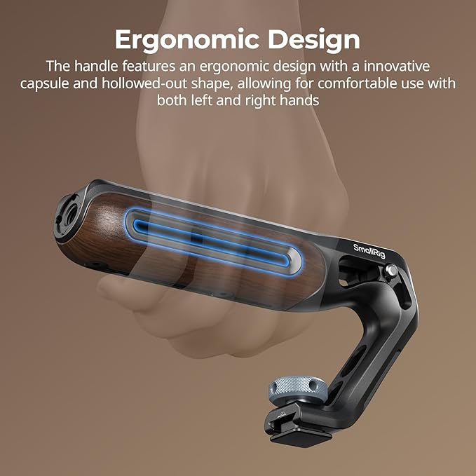 SmallRig Wooden Top Handle with Cold Shoe Mount, Lightweight Wooden Top Handle for Camera Cage, Load Capacity up to 10kg / 22lb, 3/8"-16 Locating Holes for ARRI & 1/4''-20 Threaded Holes - 5250