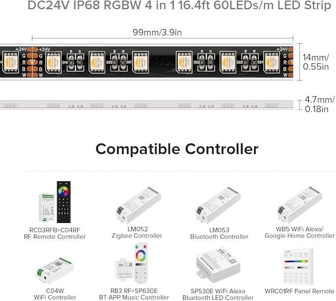BTF-LIGHTING IP68 Waterproof Outdoor RGBW LED Strip 5050SMD RGB+Cool White(6000K-7000K) 4 Colors in 1 DC24V 5m 16.4ft 60LED/m Multi-Colored Tape Lights Can Work Outdoor(No Adapter or Controller)