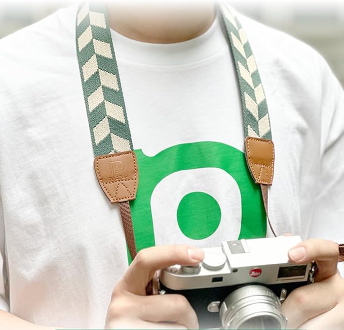 Camera Strap Camera Belt Adjustable Cotton Leather Camera Shoulder Neck Strap for All Portable Cameras with Ring