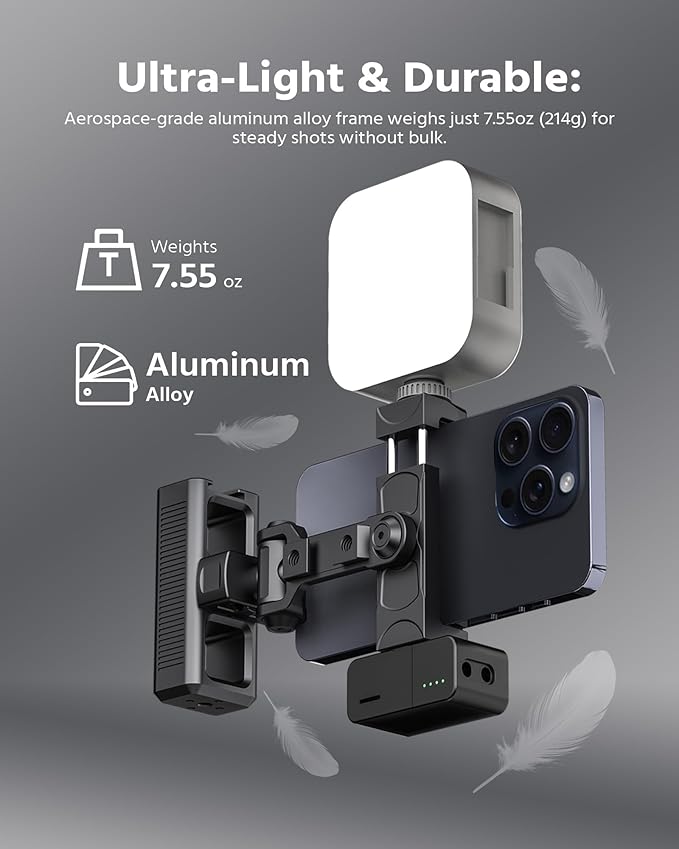 Phone Clip Rig Stabilizer for Smartphone, Lightweight Handheld Vlogging Rig with 360° Rotation, Grip & Cold Shoe Mounts | Compatible with Most Smartphones (for Arri-Standard)